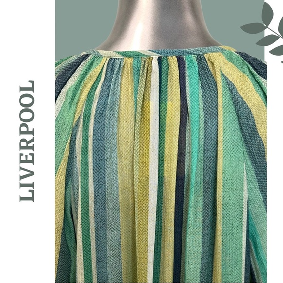 Liverpool Viscose Striped Green Multi Top Botton Front Full Half Sleeve Small - Picture 7 of 8